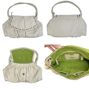 David & Scotti Creamy Ivory Soft Leather Chain Trim Shoulder Purse Bag